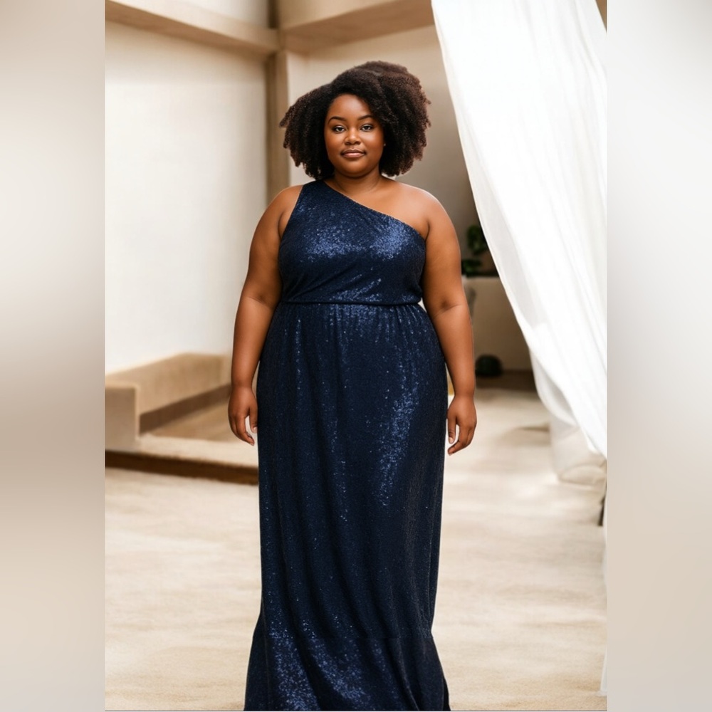 NWOT Long Navy Sequin Gown indigo shine